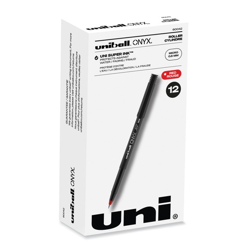 Pens | uni-ball 60042 ONYX Extra-Fine 0.5 mm Roller Ball Pen - Black/Red Barrel (1-Dozen) image number 0