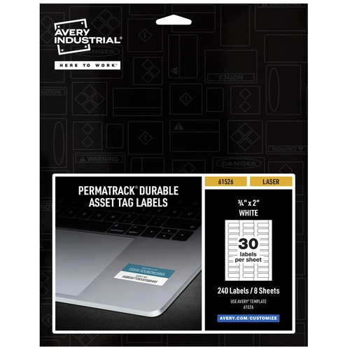 Percentage Off | Avery 61526 0.75 in. x 2 in. PermaTrack Durable Asset Tag Labels - White (30/Sheet, 8 Sheets/Pack) image number 0