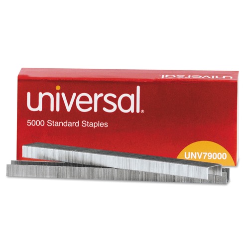 Office Staples | Universal UNV79000 0.25 in. x 0.5 in. Standard Steel Chisel Point Staples (5000/Box) image number 0