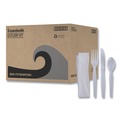 Cutlery | Boardwalk BWKFKTNHWPSWH Heavyweight Fork/Knife/Napkin/Teaspoon 4-Piece Plastic Cutlery Kit - White (250/Carton) image number 3