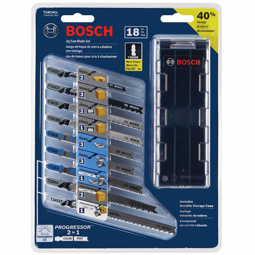 Blades | Bosch T18CHCL 18-Piece T-Shank Wood and Metal Cutting Jig Saw Blade Set image number 0