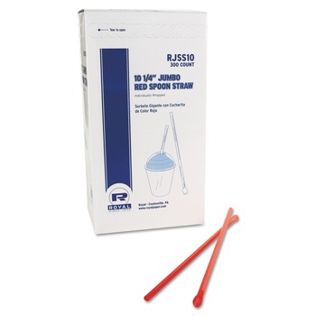 AmerCareRoyal RJSS10 10.25 in. Plastic Jumbo Spoon Straw - Red (5400/Carton)