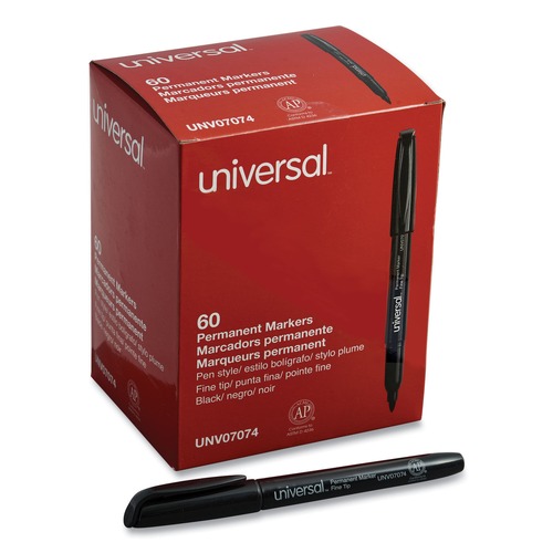  | Universal UNV07074 Fine Bullet Tip Pen-Style Permanent Marker - Black (60/Pack) image number 0