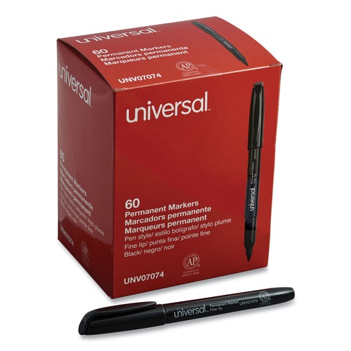 Office Jansan | Universal UNV07074 Fine Bullet Tip Pen-Style Permanent Marker - Black (60/Pack) image number 0