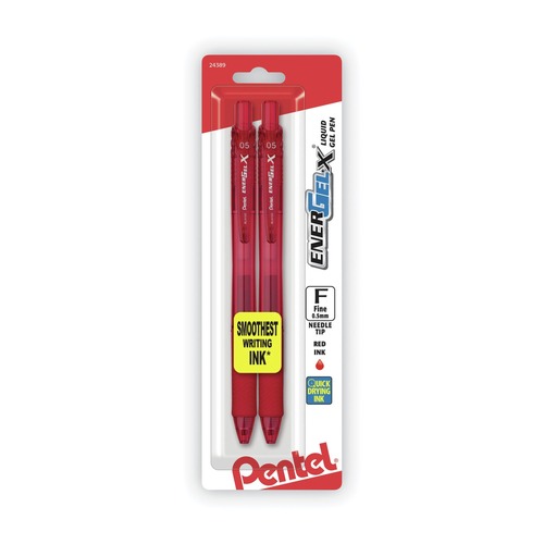 Bulk Savings Pricing 2 | Pentel BLN105-B Fine 0.5 mm EnerGel-X Retractable Gel Pen - Red Ink, Translucent Red/Red Barrel (1-Dozen) image number 0