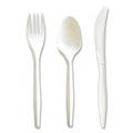 Food Service | Boardwalk BWK3COMBOKITPP 6.97 in. Plastic Mediumweight Fork/Knife/Spoon 3-Piece Cutlery Kit - White (250/Carton) image number 2