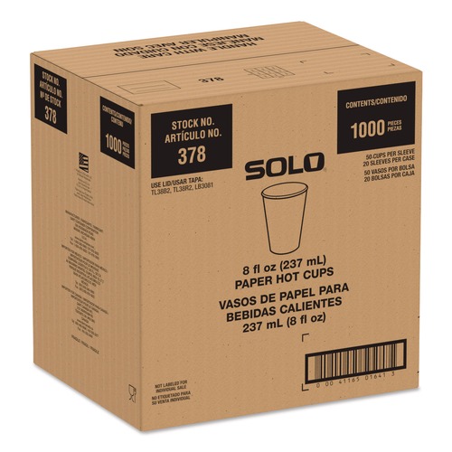 Cups and Lids | SOLO 378RC-PLANET Recycled Content PCF Paper Hot Cups ProPlanet Seal 8 oz White/Blue (1000/Carton) image number 0