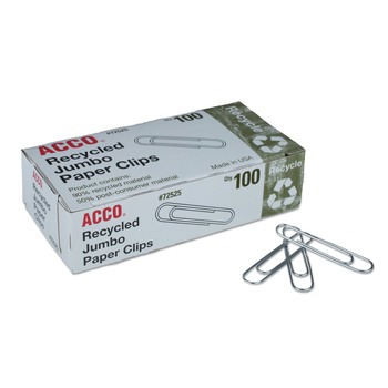 ACCO Jumbo Smooth Recycled Paper Clips - Silver (1000/Pack)