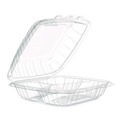 Food Trays, Containers, and Lids | Dart 90PPHT3 9 in. x 8.75 in. x 3 in. 3-Compartments ProPlanet Microwaveable Plastic Hinged Containers - Clear (150/Carton) image number 1