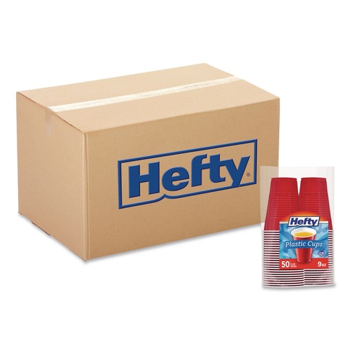 Cutlery | Hefty PAC C20950 Easy Grip Disposable Plastic 9 oz. Party Cups - Red (50/Pack, 12 Packs/Carton) image number 0