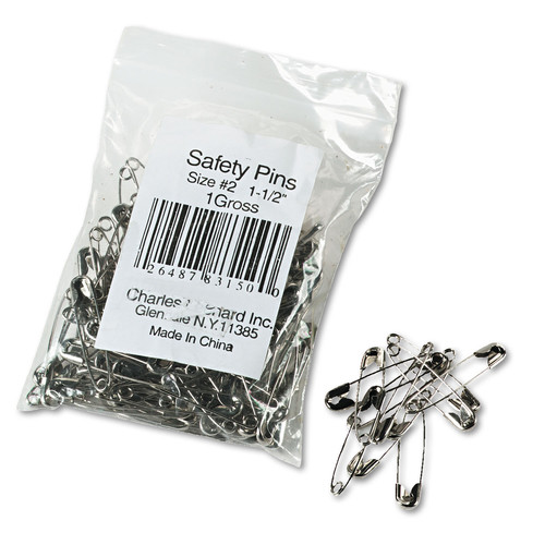 Office & Office Supplies | Charles Leonard 83150 1.5 in. Length Nickel-Plated Steel Safety Pins (144/Pack) image number 0