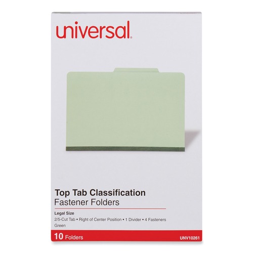 Mothers Day Sale! Save an Extra 10% off your order | Universal UNV10261 4-Section Pressboard Classification Folder - Legal, Green (10/Box) image number 0