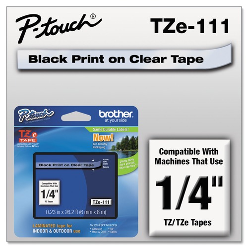 Bulk Savings Pricing 2 | Brother P-Touch TZE111 0.23 in. x 26.2 ft. TZe Standard Adhesive Laminated Labeling Tape - Black on Clear image number 0