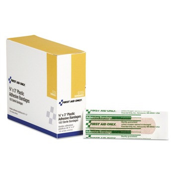 First Aid Only 3 in. x 0.75 in. Plastic Adhesive Bandages (100/Box)