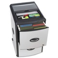 Office Filing Cabinets & Shelves | Storex 61352U01C 19 in. x 15 in. x 23 in. 2 Letter File Drawers Mobile Filing Cabinet with Metal Siding and Top-Drawer Organizer Tray - Silver/Black image number 3