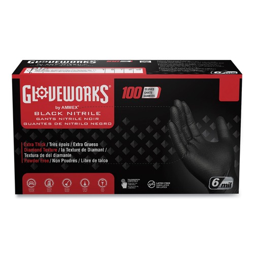 Disposable Gloves | Ammex GWBN44100 6 mil Heavy-Duty Industrial Powder-Free Nitrile Gloves - Medium, Black (1000/Carton) image number 0