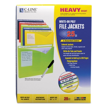 C-Line Letter Size Straight Tab Write-On Poly File Jackets - Assorted Colors (25/Box)