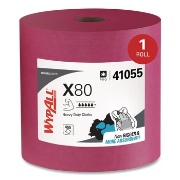 WypAll 12.4 in. x 12.2 in. Power Clean Jumbo Roll X80 Heavy Duty Cloths - Red (1/Carton)