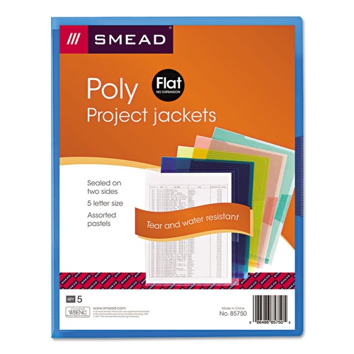  | Smead 85750 Poly Organized Up Slash Jackets - Letter, Clear/Trans Assortment (5/Pack) image number 0