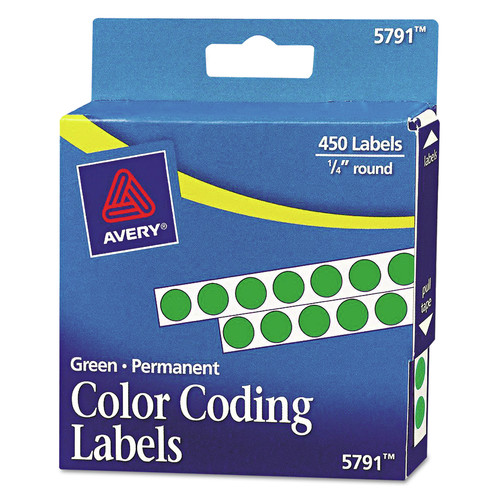 Office Jansan | Avery 05791 0.25 in. Diameter Permanent Color-Coding Labels in Dispensers - Green (450/Pack) image number 0