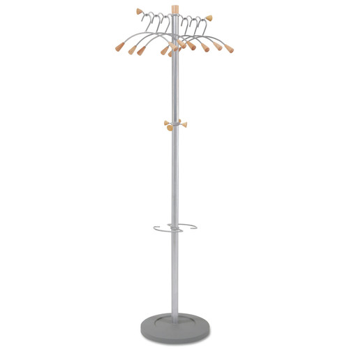  | Alba PMWAVE 18.88w x 14d x 68.5h Wavy Six Hangers/Two Knobs/Four Hooks Coat Tree - Silver/Wood image number 0
