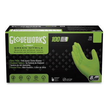 Ammex 8 mil Heavy-Duty Industrial Powder-Free Nitrile Gloves - X-Large, Green (1000/Carton)