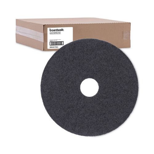 Cleaning Cloths | Boardwalk BWK4017BLA 17 in. Diameter Stripping Floor Pads - Black (5/Carton) image number 0