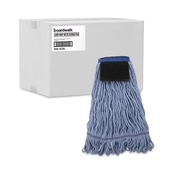 Boardwalk Loop-End Mop Head with Scrub Pad - Medium, Blue (12/Carton)