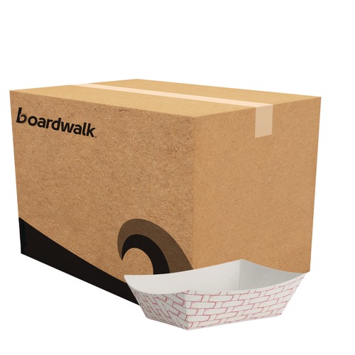 Office Jansan | Boardwalk BWK30LAG050 0.5 lbs. Capacity Paper Food Baskets - Red/White (1000/Carton) image number 0