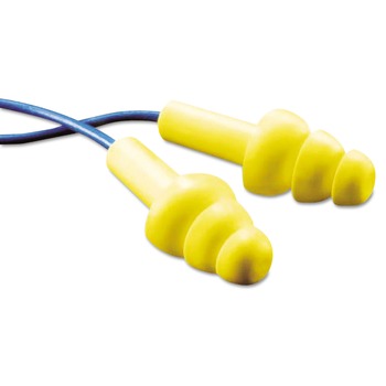 3M E-A-R UltraFit 25dB NRR Corded Metal-Detectable Reusable Earplugs - Blue/Yellow (100/Box)
