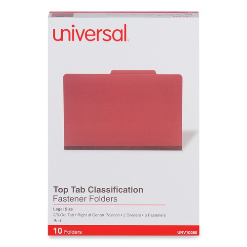  | Universal UNV10280 6-Section 2-Divider Pressboard Classification Folders - Legal, Red (10/Box) image number 0