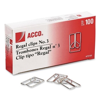 ACCO No. 3 Smooth Regal Clips - Silver (100/Box)