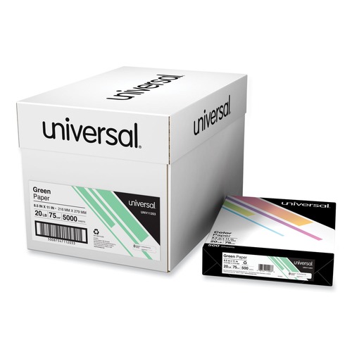 Paper & Printables | Universal UNV11203 20 lbs. 8-1/2 in. x 11 in. Deluxe Colored Paper - Green (500/Ream) image number 0