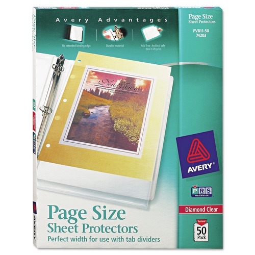 Avery 74203 Top-Load Poly 3-Hole Punched Sheet Protectors, Letter, Diamond Clear, 50/box image number 0