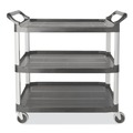 Office Jansan | Rubbermaid Commercial FG409100GRAY 40.63 in. x 20 in. x 37.81 in. 300 lbs. Capacity 3 Shelves Plastic Xtra Utility Cart with Open Sides - Gray image number 0