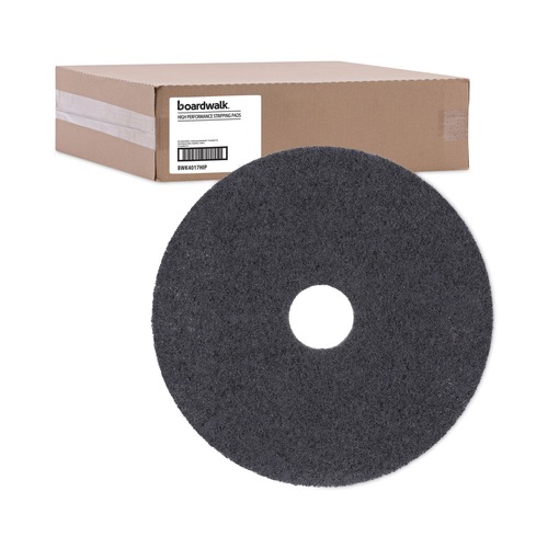Cleaning & Janitorial Accessories | Boardwalk BWK4017HIP High Performance 17 in. Stripping Floor Pads - Grayish Black (5/Carton) image number 0