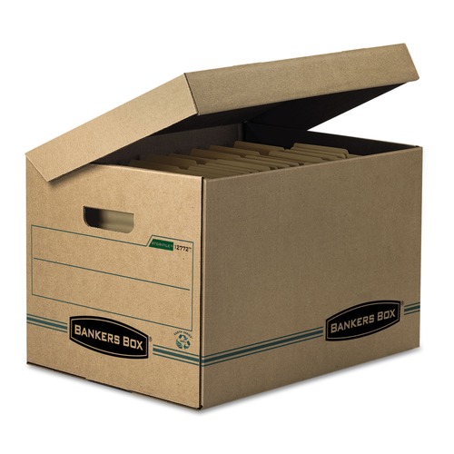 Office Jansan | Bankers Box 12772 SYSTEMATIC Basic-Duty Attached Lid Letter/Legal Storage Boxes - Kraft/Green (12/Carton) image number 0