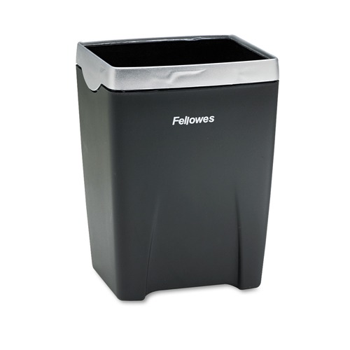 Office Furniture Accessories | Fellowes Mfg Co. 8032301 3.13 in. x 3.13 in. x 4.25 in. Office Suites Divided Plastic Pencil Cup - Black/Silver image number 0