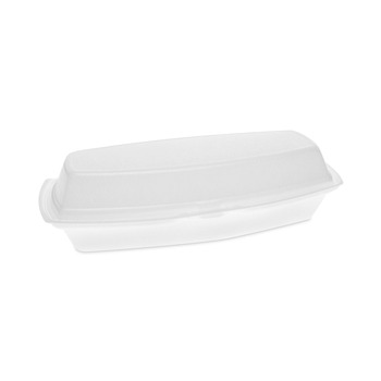 Pactiv Corp. YTH100980000 7.25 in. x 3 in. x 2 in. Single Tab Lock Hot Dog Foam Hinged Lid Containers - White (504/Carton)