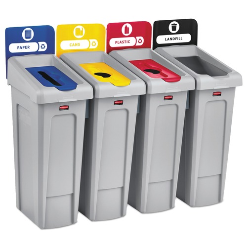 Trash & Waste Bins | Rubbermaid Commercial 2007919 Slim Jim 92 Gallon 4 Stream Landfill/Paper/Plastic/Cans Recycling Station Kit - Gray image number 0