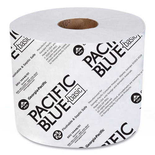 Toilet Paper | Georgia Pacific Professional 14448/01 Pacific Blue Basic High-Capacity 1-Ply Bathroom Tissues - White (48-Roll/Carton 1500-Sheet/Roll) image number 0