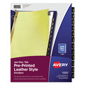 Office Jansan | Avery 11351 11 in. x 8.5 in. 12-Tab Jan. to Dec. Preprinted Black Leather Tab Dividers w/Gold Reinforced Edge - Buff (1-Set) image number 0
