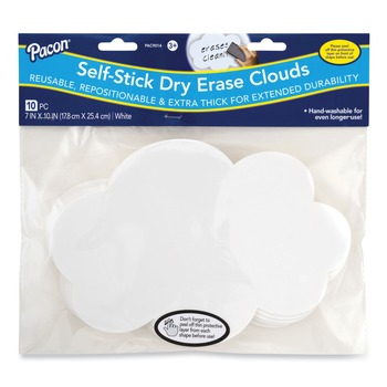 Pacon 7 in. x 10 in. Self Stick Dry Erase Clouds - White Surface