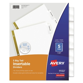Avery Big Tab 11 in. x 8.5 in. 5-Tab Double-Sided Gold Edge Reinforcing Insertable Dividers - Clear Tabs/White (1-Set)