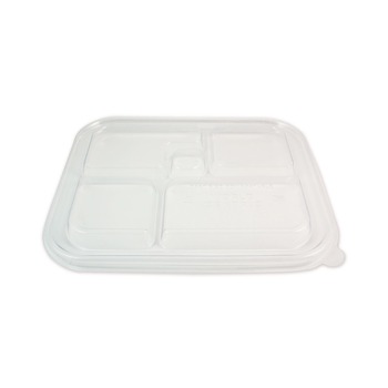 World Centric 12.1 in. x 9.8 in. x 0.8 in. Plastic Lids for Fiber Bento Box Containers - Clear (300/Carton)