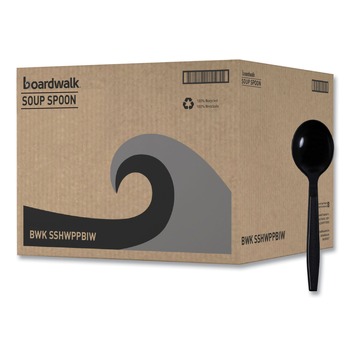 Boardwalk Heavyweight Wrapped Polypropylene Soup Spoons - Black (1000/Carton)