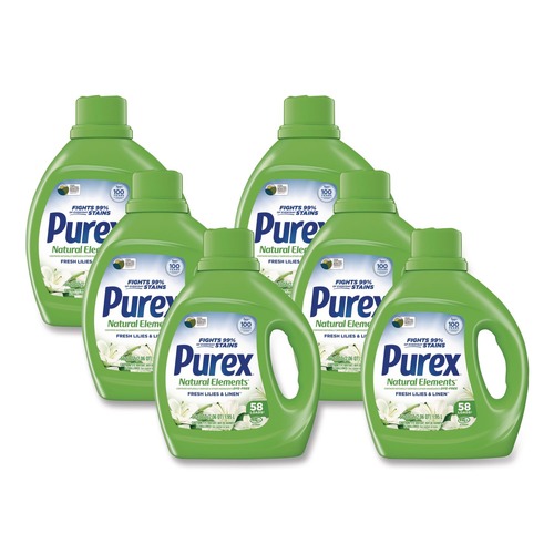 Laundry Detergent | Purex 24200 05649 Natural Elements 66 oz Liquid Laundry Detergent - Fresh Lilies and Linen (6/Carton) image number 0