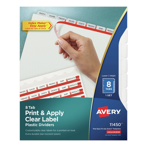 Office Jansan | Avery 11450 11 x 8.5 Print and Apply Index Maker Plastic Dividers with Printable Label Strip - Frosted Clear Tabs (8-Pieces/Set) image number 0