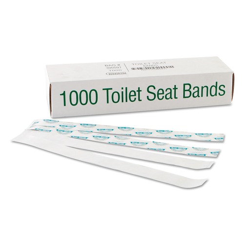 Cleaning & Janitorial Supplies | Bagcraft BGC 300591 Sani/Shield Printed 16 in. x 1.5 in. Toilet Seat Band - Deep Blue/White (1000/Carton) image number 0