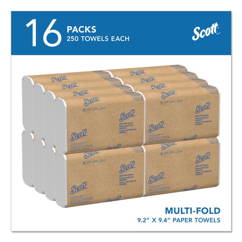 Cleaning & Janitorial Supplies | Scott 1840 Essential 9.2 in. x 9.4 in. Multi-Fold Paper Towels Collection - White (250-Piece/Pack, 16 Packs/Carton) image number 0